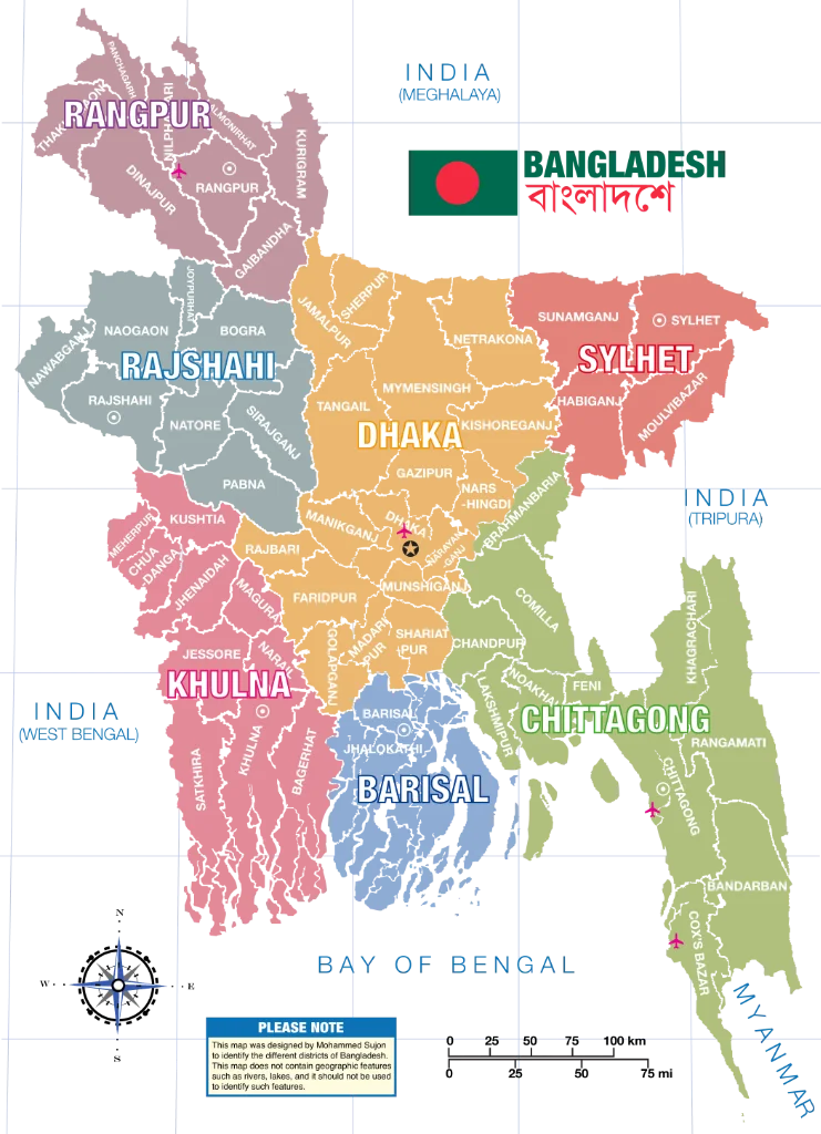Bangladesh District-Wise Data Recovery Coverage Map